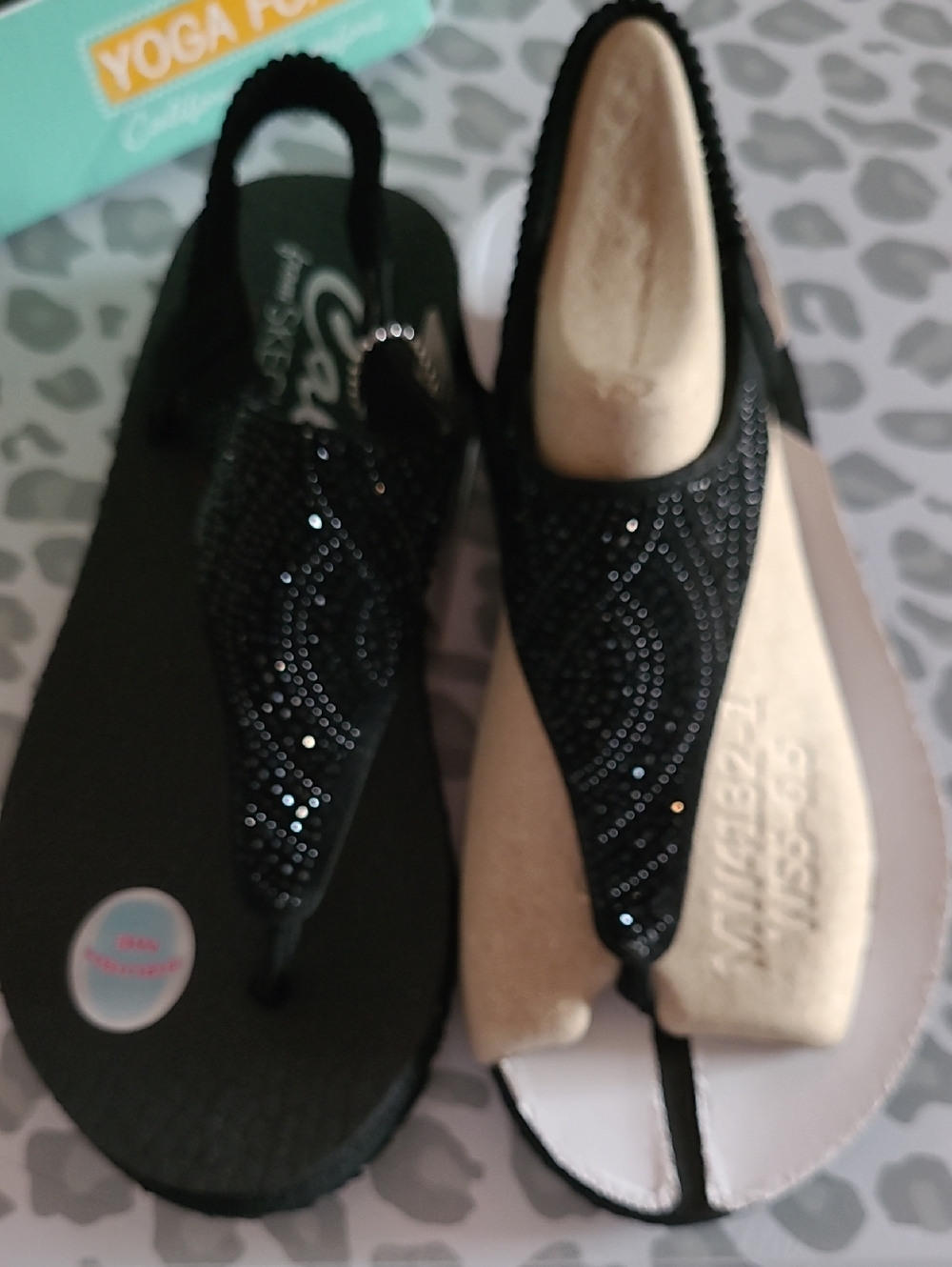 Skechers Black Embellished Slingback Thong Sandals
